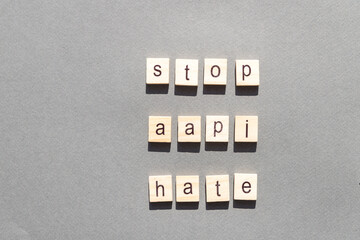 stop Asian hate concept. Flatly. Words made up of letters. Black and white color.