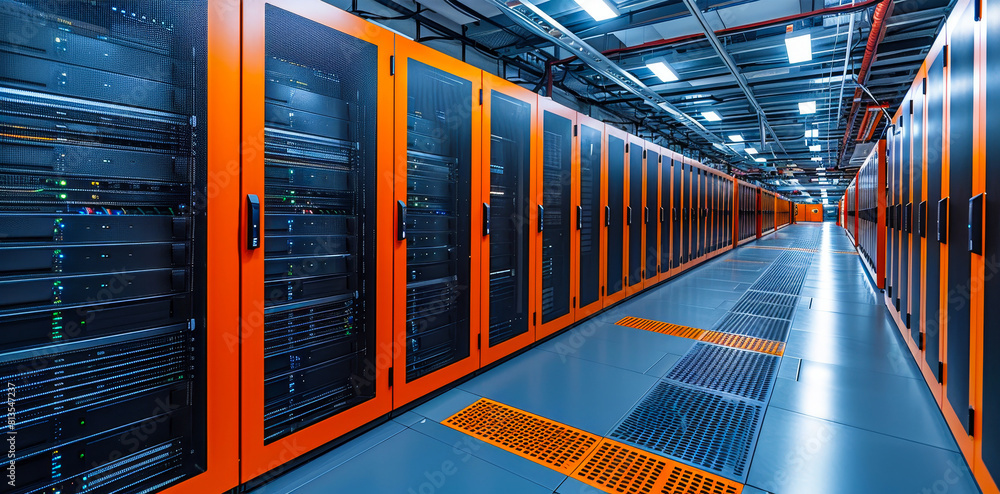 Poster state-of-the-art data center with advanced compact network devices in a secure cluster room environm