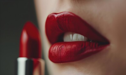 Naklejka premium closeup of red lipstick with woman's lips for beauty and cosmetics concept , Generative AI