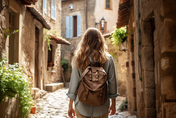 Fototapeta premium Solo Explorer in a Medieval Town