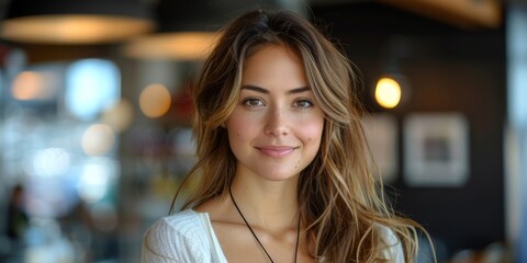 Female entrepreneur smiling and looking at camera，Smiling Female Entrepreneur in Business Setting - 4K High-Definition Wallpaper