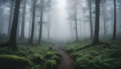 A mysterious forest shrouded in mist upscaled 3