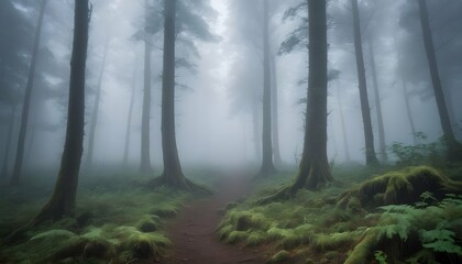 A mysterious forest shrouded in mist