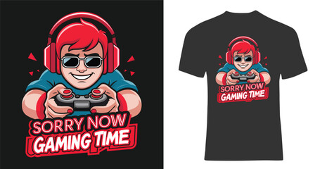 Fototapeta premium A lively and colorful illustration of a gamer wearing red headphones and intently holding a video game controller. 