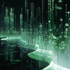 Obraz premium Futuristic Data Lake with Green Neon Paths