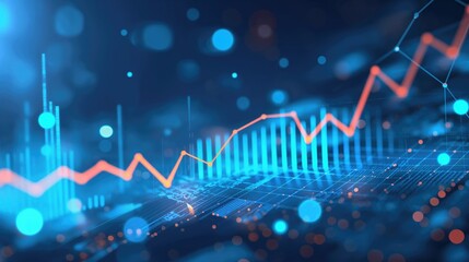 Naklejka premium Dark blue glowing abstract medical and healthcare or business science background wtih graphs with perspective