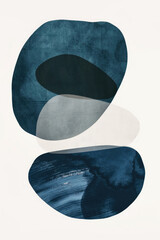 Contemporary art, minimalist, boho style blue circles shape  on white background, poster.