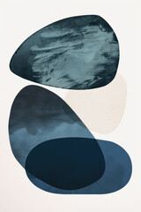 Contemporary art, minimalist, boho style blue circles shape  on white background, poster.