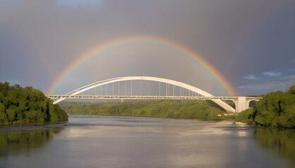 A rainbow bridge spanning across a river upscaled 4