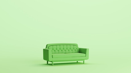 Green sofa couch furniture home decor soft tones mint background 3d illustration render digital rendering