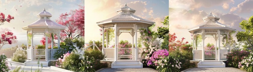 Fototapeta premium Proposal Scenes garden gazebo flat design side view floral proposal theme water color Tetradic color scheme