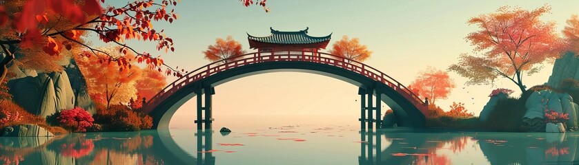 Fototapeta premium Proposal Scenes old bridge flat design front view timeless romance theme animation Splitcomplementary color scheme