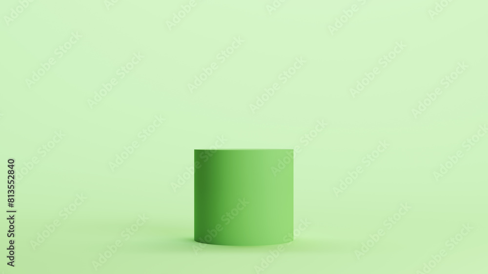 Poster green cylinder geometric shape face solid structure soft tones mint background 3d illustration rende
