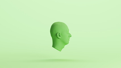 Green ecorche medical anatomy sculpture anatomical muscles head mint background right view 3d illustration render digital rendering