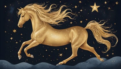 Obraz na płótnie Canvas Design a whimsical depiction of a golden horse wit