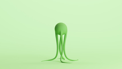 Green alien long tentacles round sci fi creature science fiction mint background 3d illustration render digital rendering