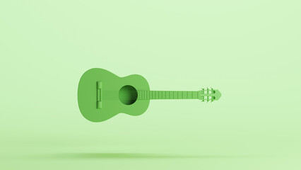 Green acoustic guitar musical instrument audio entertainment soft tones mint background 3d illustration render digital rendering