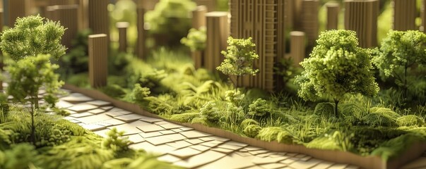 Fototapeta premium The photo shows a stone path in a dense green forest.