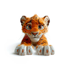 Stuffed Tiger Cub Sitting on White Background