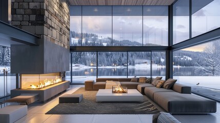Indoor Space of Winter Snowy Home Furnishings Hotel