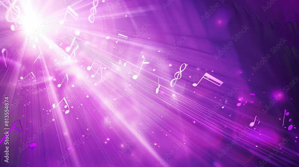 Poster a festive musical background with sparkling notes and shiny decorations like glitter and sequins on 