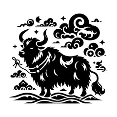 Himalayan Majesty: Yak Silhouette Vector - Ideal for Wilderness Designs and Nature Enthusiasts Worldwide- Minimalist YAK Illustration.