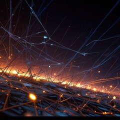 Abstract 3d rendering of golden network structure fractal Futuristic technology style abstract digital artwork