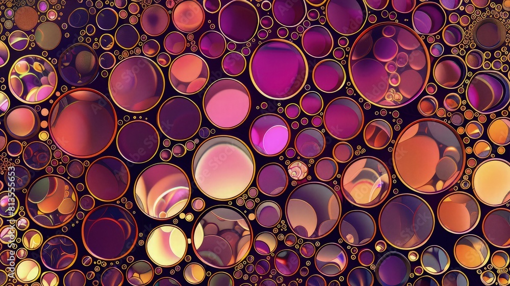Poster an abstract background featuring overlapping colorful geometric circles in bright primary colors, se
