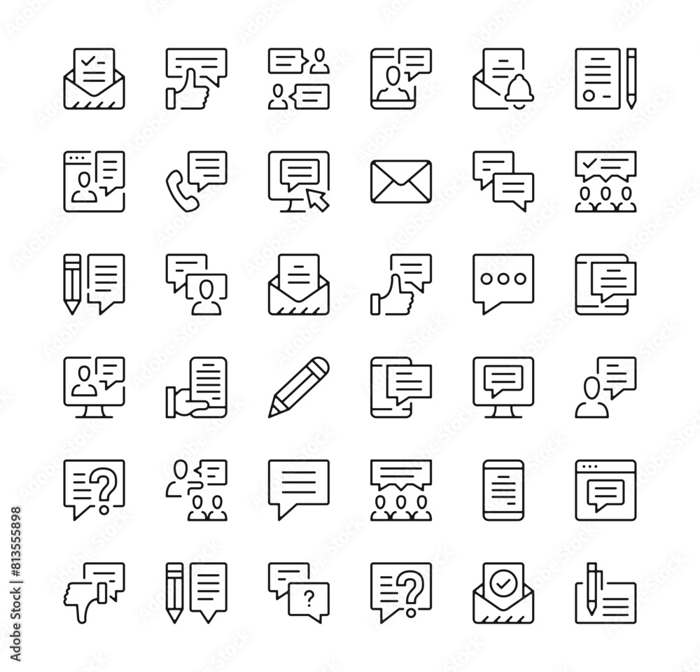 Poster message icons set. vector line icons. black outline stroke symbols