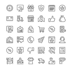 Online shopping icons set. Vector line icons. Black outline stroke symbols