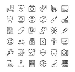 Healthcare icons set. Vector line icons. Black outline stroke symbols