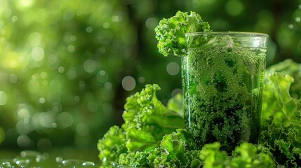Lettuce Juice cascading into a glass, against a backdrop of green tones, highlighting the antioxidant-rich and detoxifying properties of the vegetable.