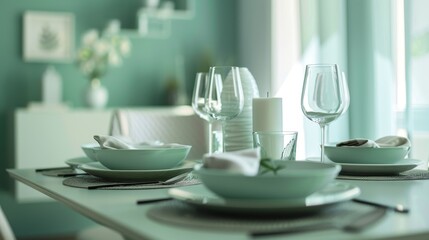 Fototapeta premium Elegant Teal Dining Room with Chic Decor, Perfect for Sophisticated Dining Experiences