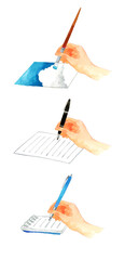 描く・書く手のセット　人の手の手描き水彩イラスト素材集