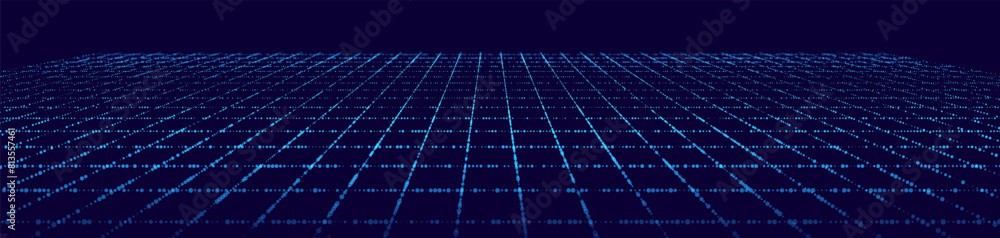 Poster Wide Blue Blueprint Background Texture. Perspective Grid with Depth of Field Effect (DoF). Vector for Your Graphic Design.