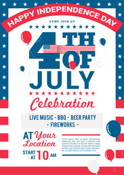 4th of July celebration poster templates vector illustration. American flag frame background. Flyer design