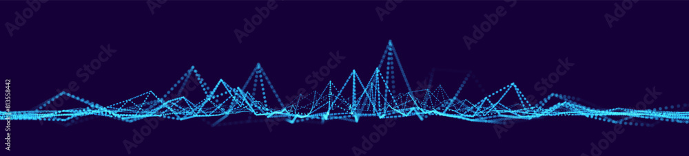 Aufkleber Sound Wave Particles. Music Data Visualization. Dynamic Circles Dots Particles Ultrawide Party Background. Vector Illustration. Digital Sound Equalizer.