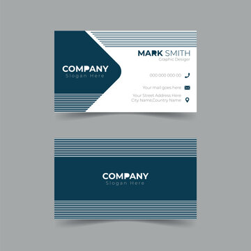Clean double sided business card design with blue and white colour print ready business card layout