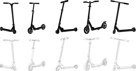 set of scooters on white background vector