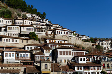 Obraz premium View of Berat in Albania, the city with a thousand windows. Unesco world heritage site.