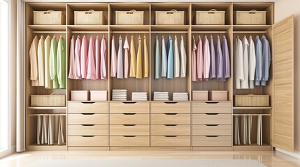 Female wardrobe with clothes in it.