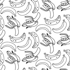 Seamless banana pattern made in a simple contoured style. Bananas are made in a playful, modern design. Texture is suitable for textiles, packaging and branding, stationery and paper, digital design
