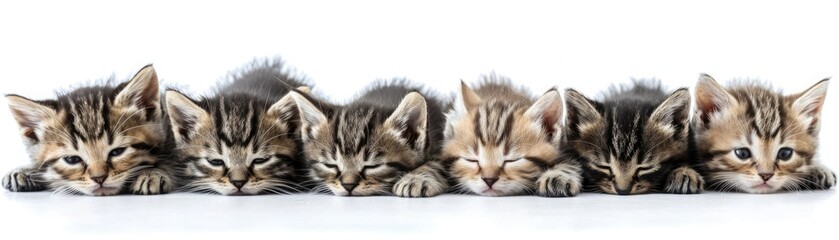 A group of American shorthair kittens in a row on a white background, Cat - Powered by Adobe