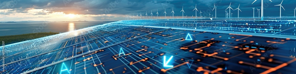 Leinwandbilder Left side photo of only artificial intelligence, in the middle one solar panel field supplemented by the letters 