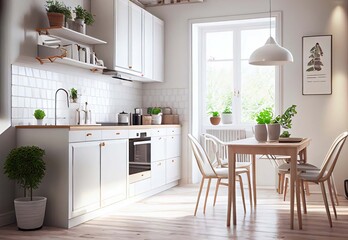Scandinavian style kitchen. Generative AI,