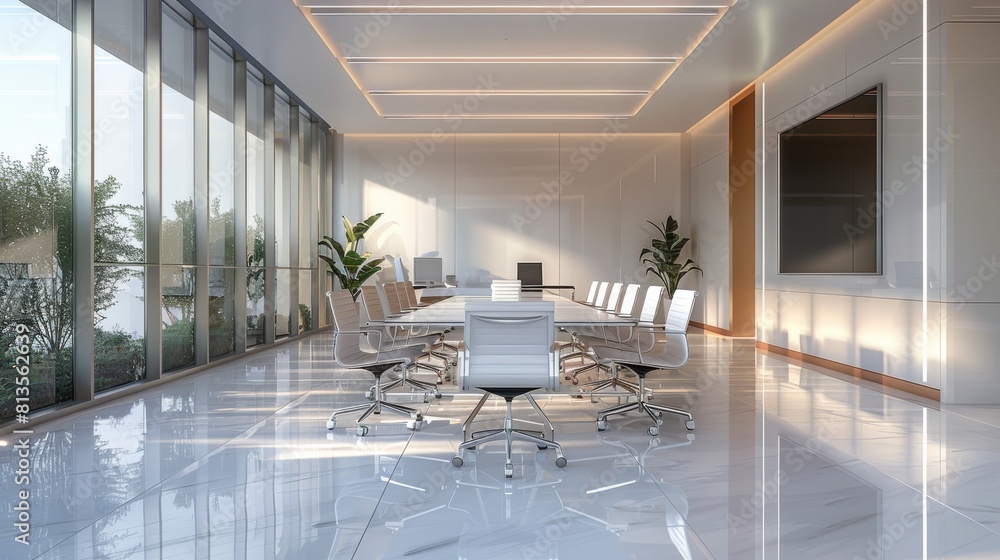 Poster 3d rendering business meeting working room office building. generative ai.
