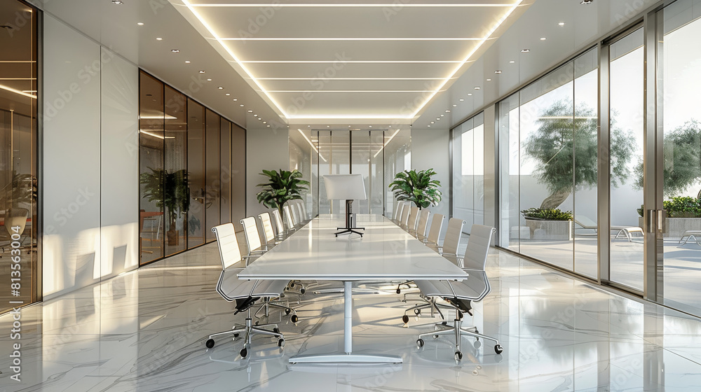 Aufkleber 3d rendering business meeting working room office building. generative ai.