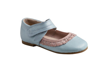 A girly ballet flat school shoe in soft pastel colors like blush pink and baby blue, adding a touch of elegance to school uniforms