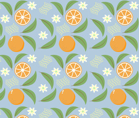 Orange fruit summer vector seamless pattern.