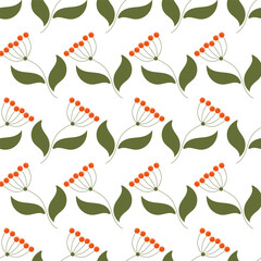 Abstract square seamless patterns with red berries and leaves. Retro background design for textile, wrapping paper, covers. Vector illustration isolated on white background